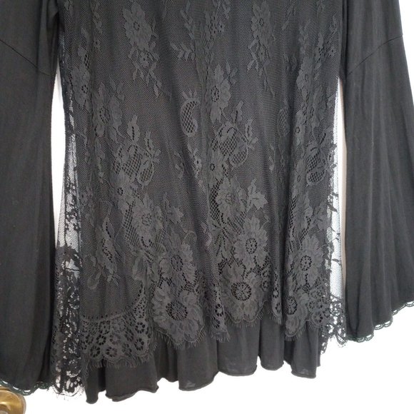 Altar'd State Black Lace Overlay Bell Sleeved Tunic Blouse - Picture 8 of 10